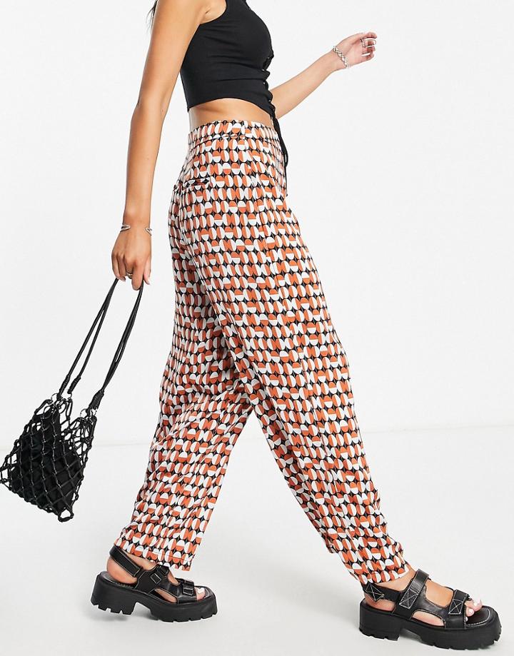 Object Geometric Wide Leg Satin Pants In Rust-copper