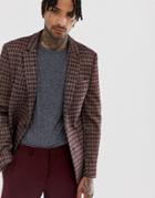 Asos Design Skinny Blazer In Gray Red And Gold Sparkle Check