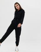 Bershka Zip Front Utility Jumpsuit - Black
