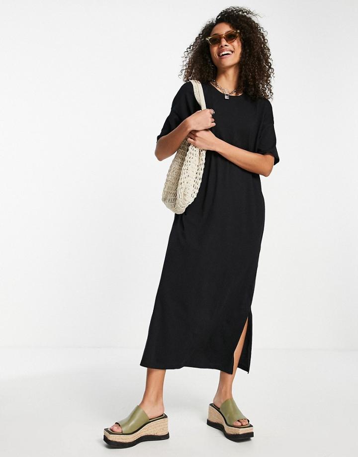 Only Oversized Maxi T-shirt Dress In Black