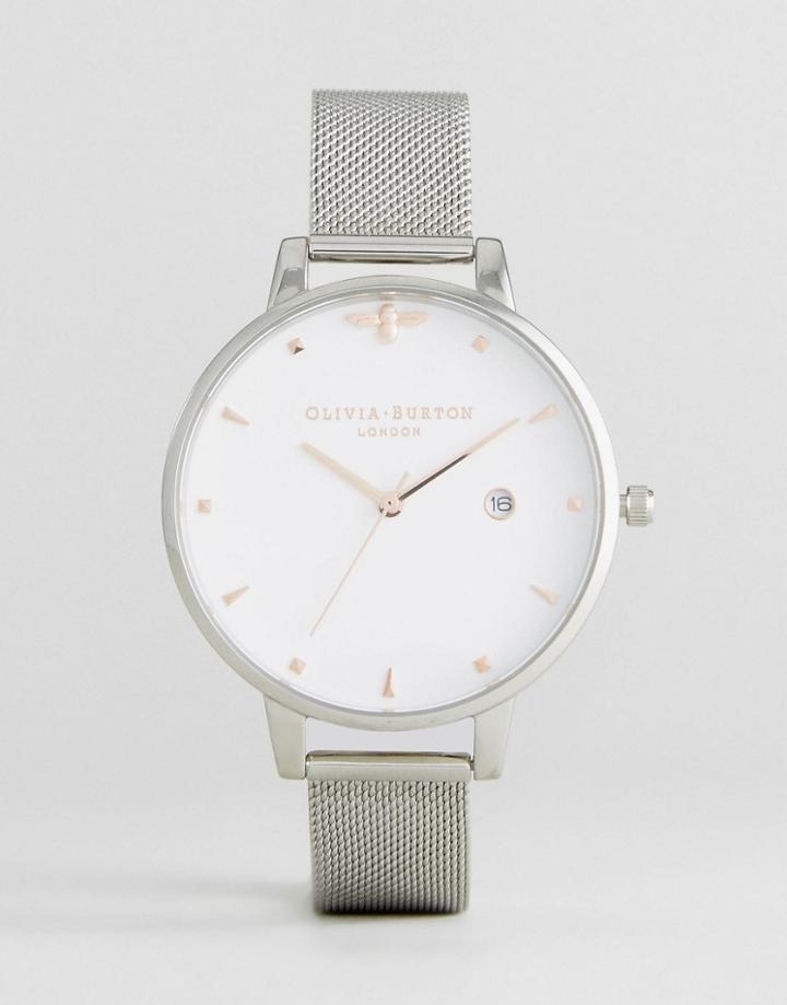 Olivia Burton Silver Mesh Large Face Watch - Silver