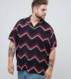 Asos Design Plus Oversized Chevron Stripe Shirt - Black
