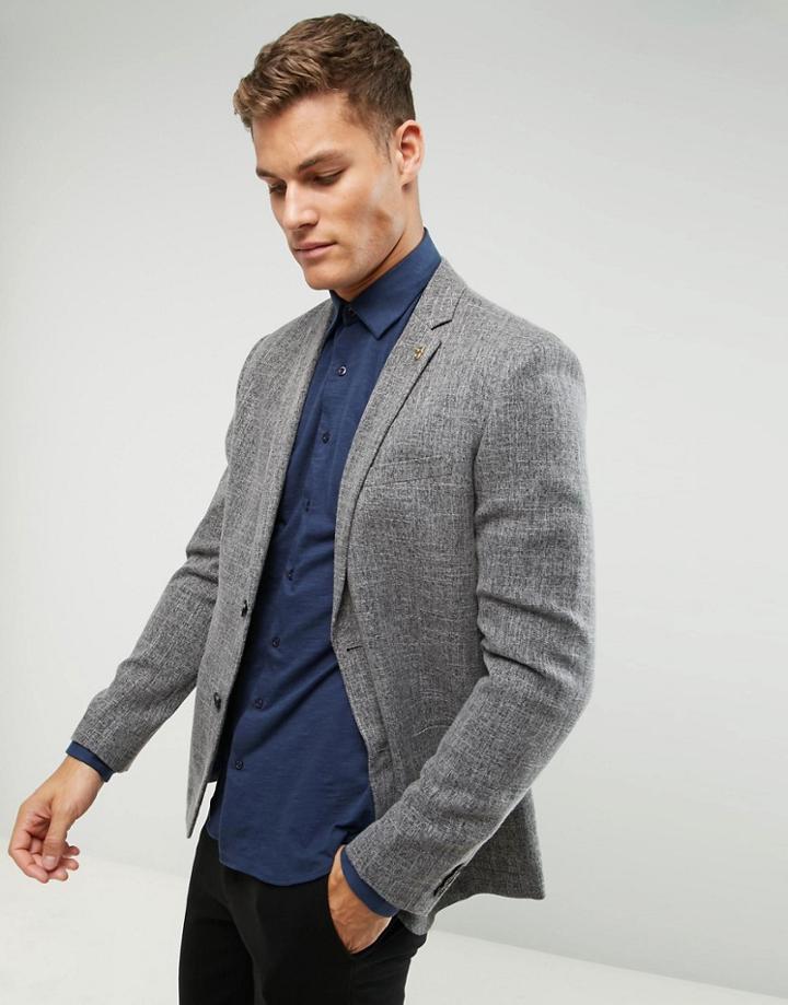 Farah Skinny Textured Blazer-gray