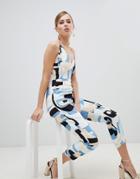 Lavish Alice Abstract Print Strappy Jumpsuit - Multi
