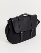 Asos Design Satchel In Black Canvas And Faux Leather With Double Straps - Black