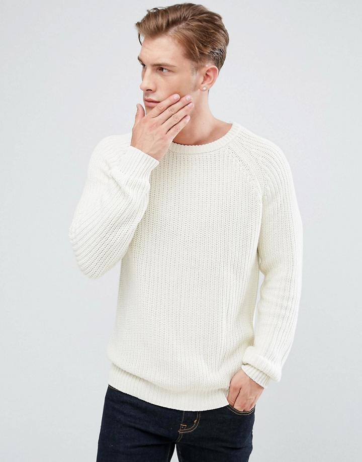 Bellfield Crew Neck Fisherman Knit Sweater - Cream