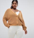 Micha Lounge Curve Oversized Cardigan With Contrast Buttons - Tan