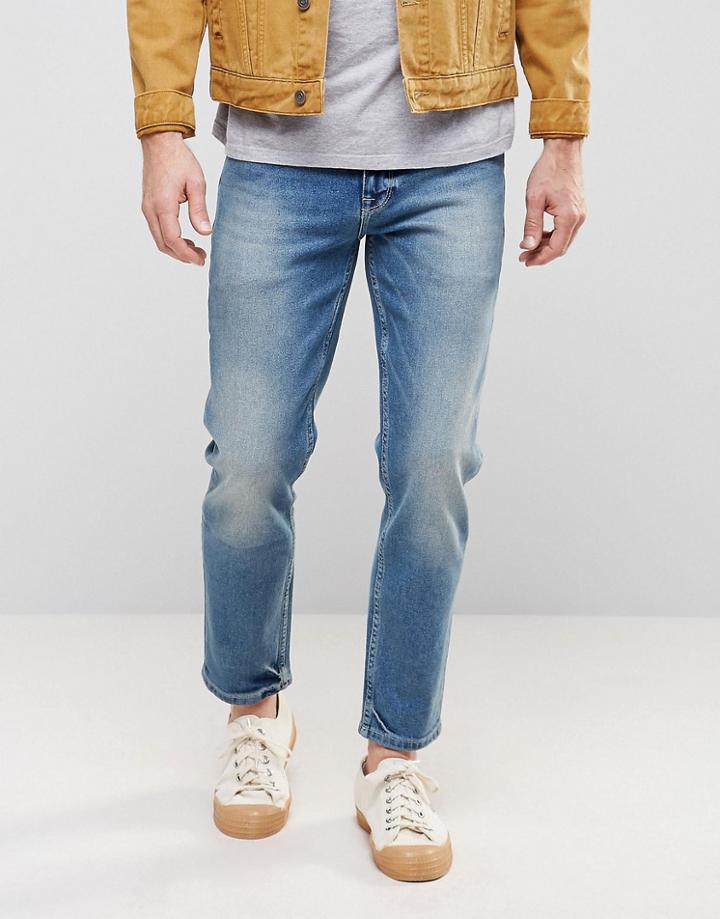 Asos Stretch Slim Ankle Grazer Jeans In Light Wash - Blue