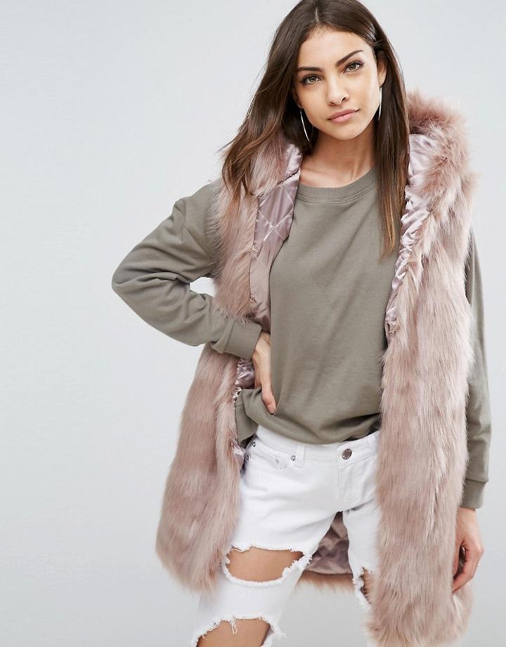 Parka London Phoeve Hooded Faux Fur Vest - Pink