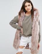 Parka London Phoeve Hooded Faux Fur Vest - Pink