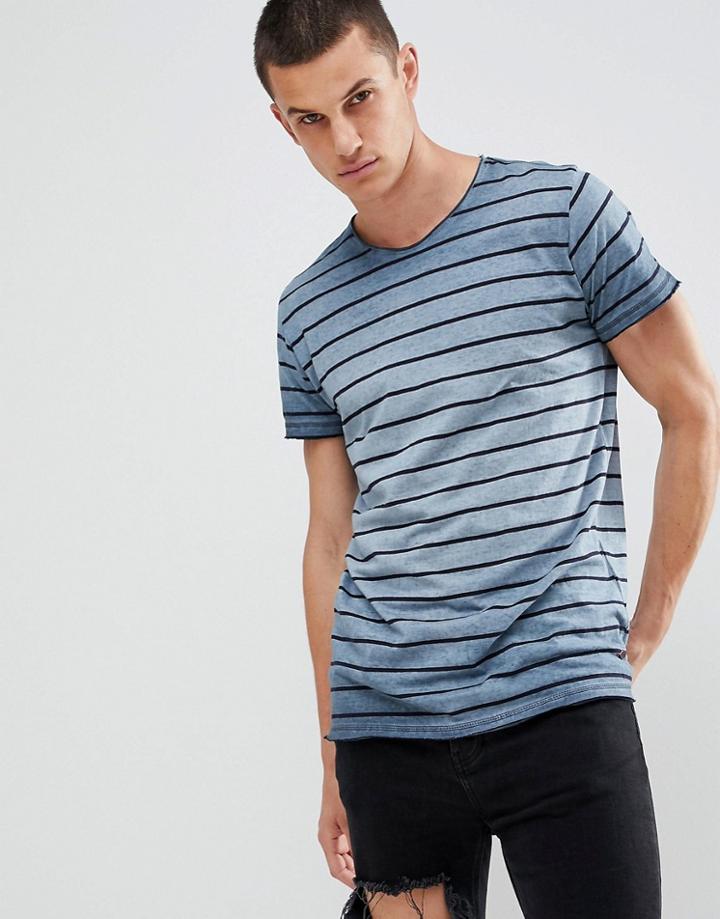 Solid T-shirt In Gradient Stripe - Navy