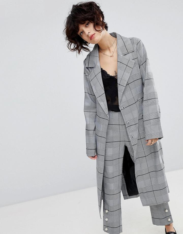 J.o.a Wrap Trench Jacket In Suit Check Co-ord - Gray