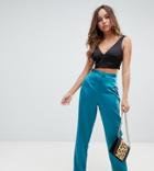 Missguided Satin Wide Leg Pants In Teal - Green