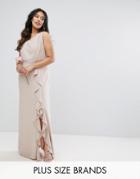 Tfnc Plus Wedding Embellished Maxi Dress With Frill Detail - Pink