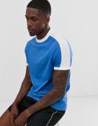 Asos Design Organic T-shirt With Contrast Shoulder Panel In Blue