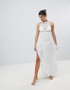 Asos Design Premium Crochet Panel Maxi Beach Dress-white