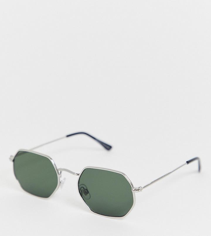 Bershka Hexagon Sunglasses With Silver Frames - Silver