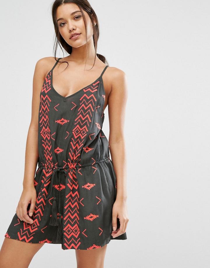 D.ra Vigne Geo Embroidered Romper - Orange