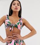 Missguided Mix And Match Floral Tie Bikini Top In Multi - Pink