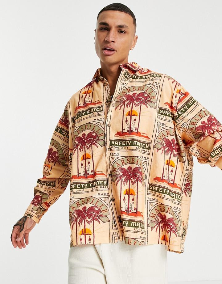 Asos Design Super Oversized Shirt In Marseille Matchbox Print-neutral