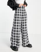 Miss Selfridge Wide Leg Pants In Mono Check-black