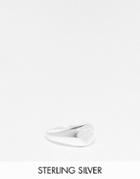 Asos Design Sterling Silver Festival Signet Ring With Pave Heart Detail In Silver Tone