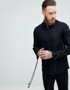Asos Oversized Viscose Shirt With Lace Up Sleeves - Black