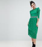 Asos Tall Midi Lace Tea Dress With Sports Tipping - Green
