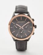 Asos Design Watch In Charcoal And Rose Gold With Sub Dials - Gray