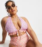 Asos Design Curve High Waist Bikini Bottom Top In Mixed Ditsy Floral Print-multi