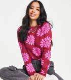 Asos Design Petite Sweater With Flower And Smile Pattern In Pink