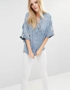 Noisy May Bleach Effect Pullover Denim Tunic - Blue