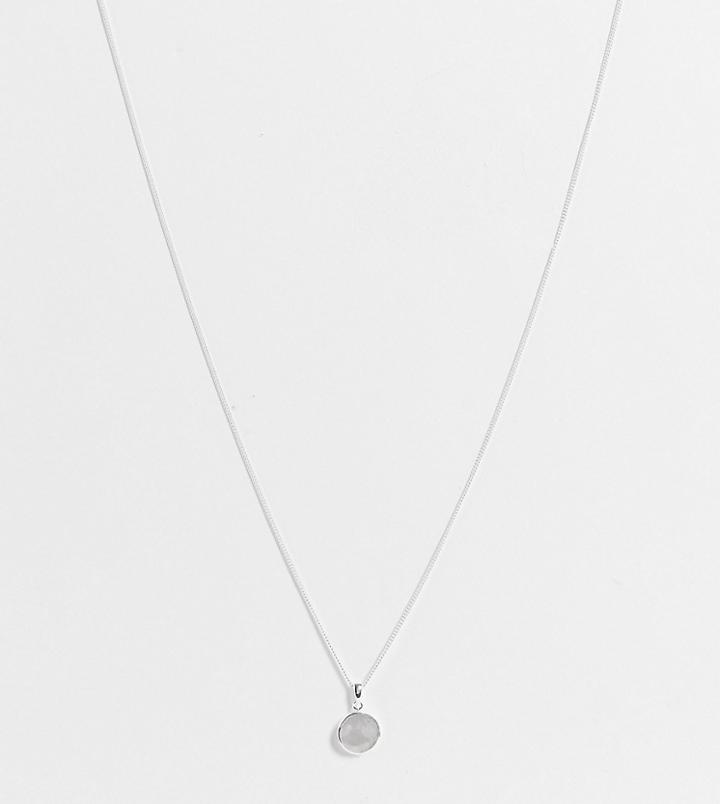 Asos Design Sterling Silver Necklace With Faux Pearl Pendant In Silver