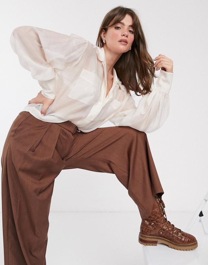 & Other Stories Sheer Pocket Detail Blouse In Beige-white