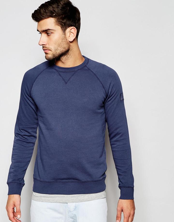 Boss Orange Sweatshirt With Logo Sleeve In Navy Regular Fit - Blue