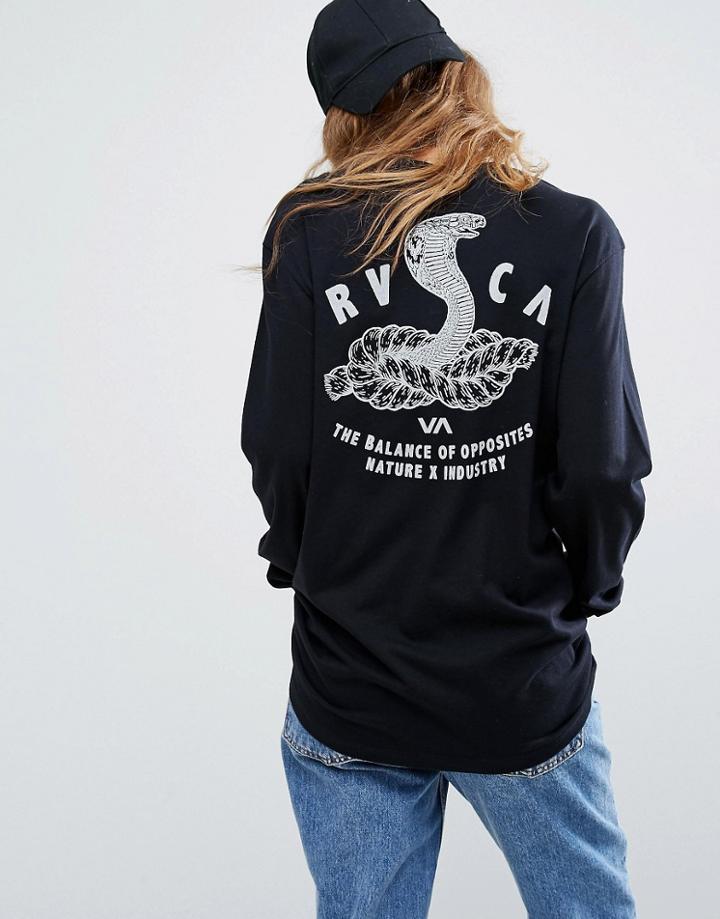 Rvca Oversized Long Sleeve T-shirt With Serpent Back Print - Black