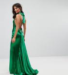 Jarlo High Neck Fishtail Maxi Dress With Open Back Detail - Green
