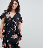 Asos Design Curve Midi Tea Dress With Cape Back In Floral Print - Multi