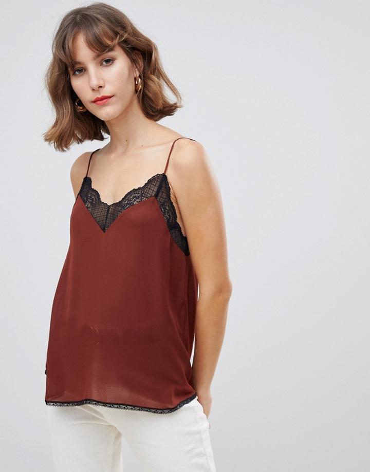 Stradivarius Lace Detail Cami Top - Red