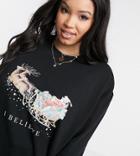 Asos Design Curve Christmas Sweatshirt With 'i Believe' Print In Black-red