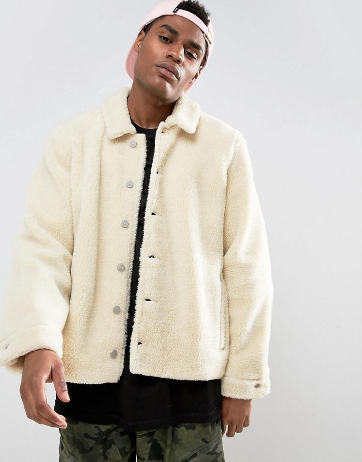 Asos Borg Worker Jacket In Ecru - Cream