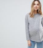 New Look Maternity Stripe Long Sleeve Tee - Gray