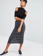 Daisy Street Midi Skirt Co-ord In Rib - Gray