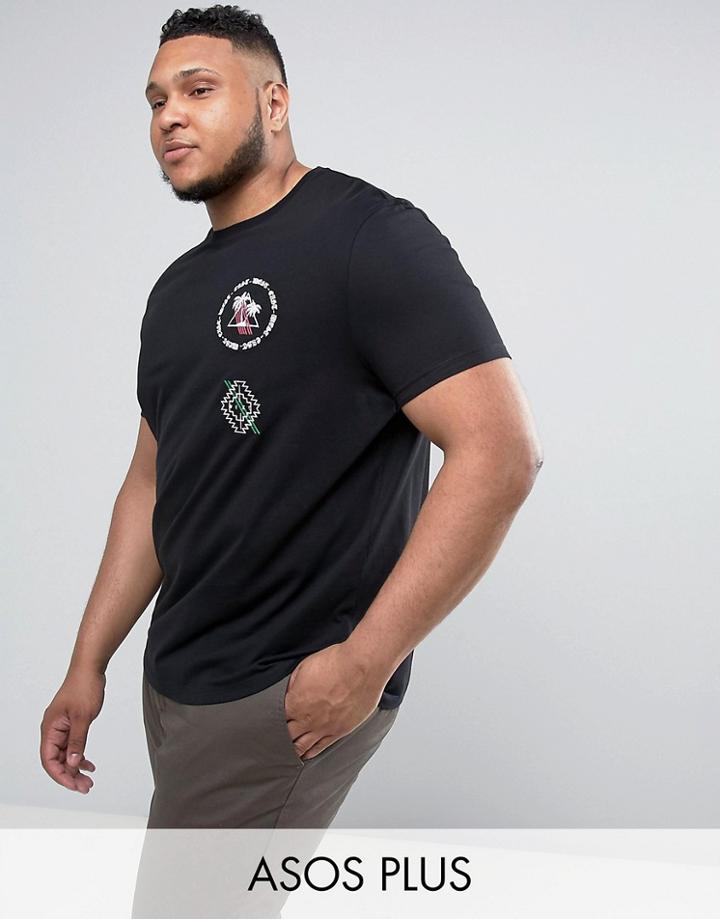 Asos Plus Relaxed T-shirt With Chest Embroidery - Black