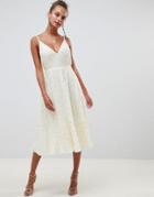 Asos Design Delicate Sequin Midi Plunge Dress With Full Skirt - Cream