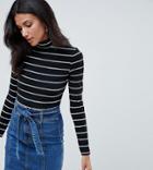 Asos Design Tall Stripe High Neck Crop Top With Long Sleeve - Multi