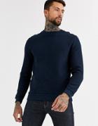 Asos Design Ribbed Sweatshirt In Navy