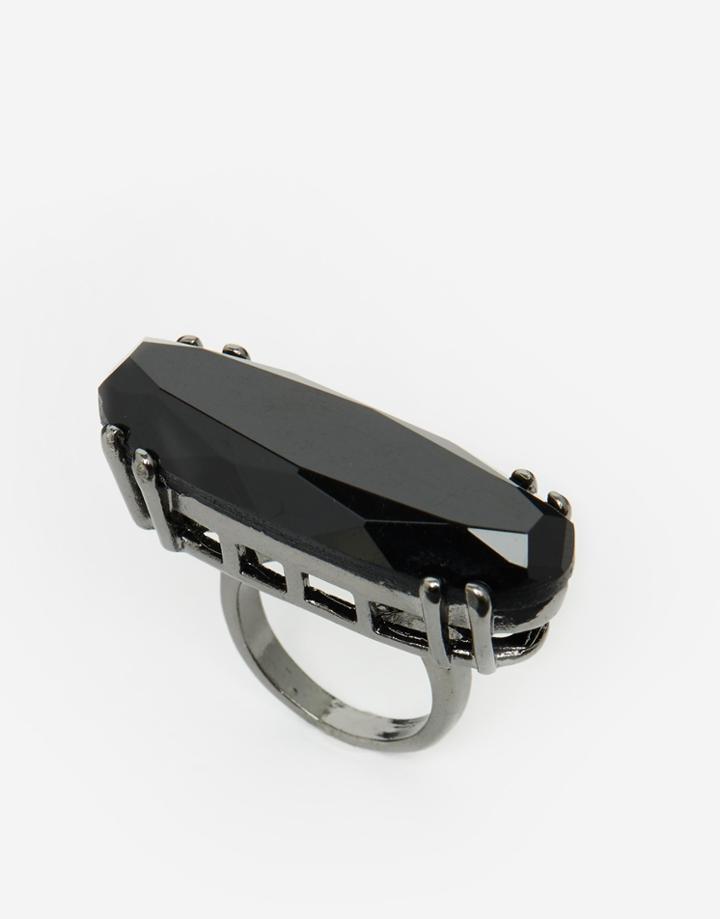 Asos Long Faceted Stone Ring - Black