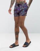 Asos Swim Shorts With Paisley Baroque Print In Short Length - Red