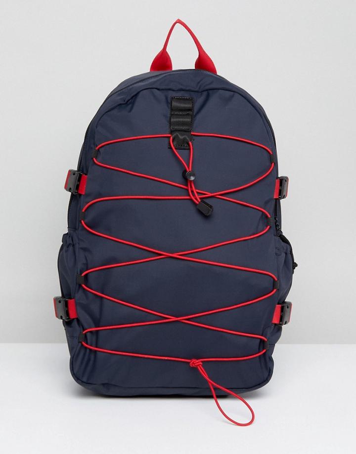 Stradivarius Backpack With Red Elastic In Navy - Black